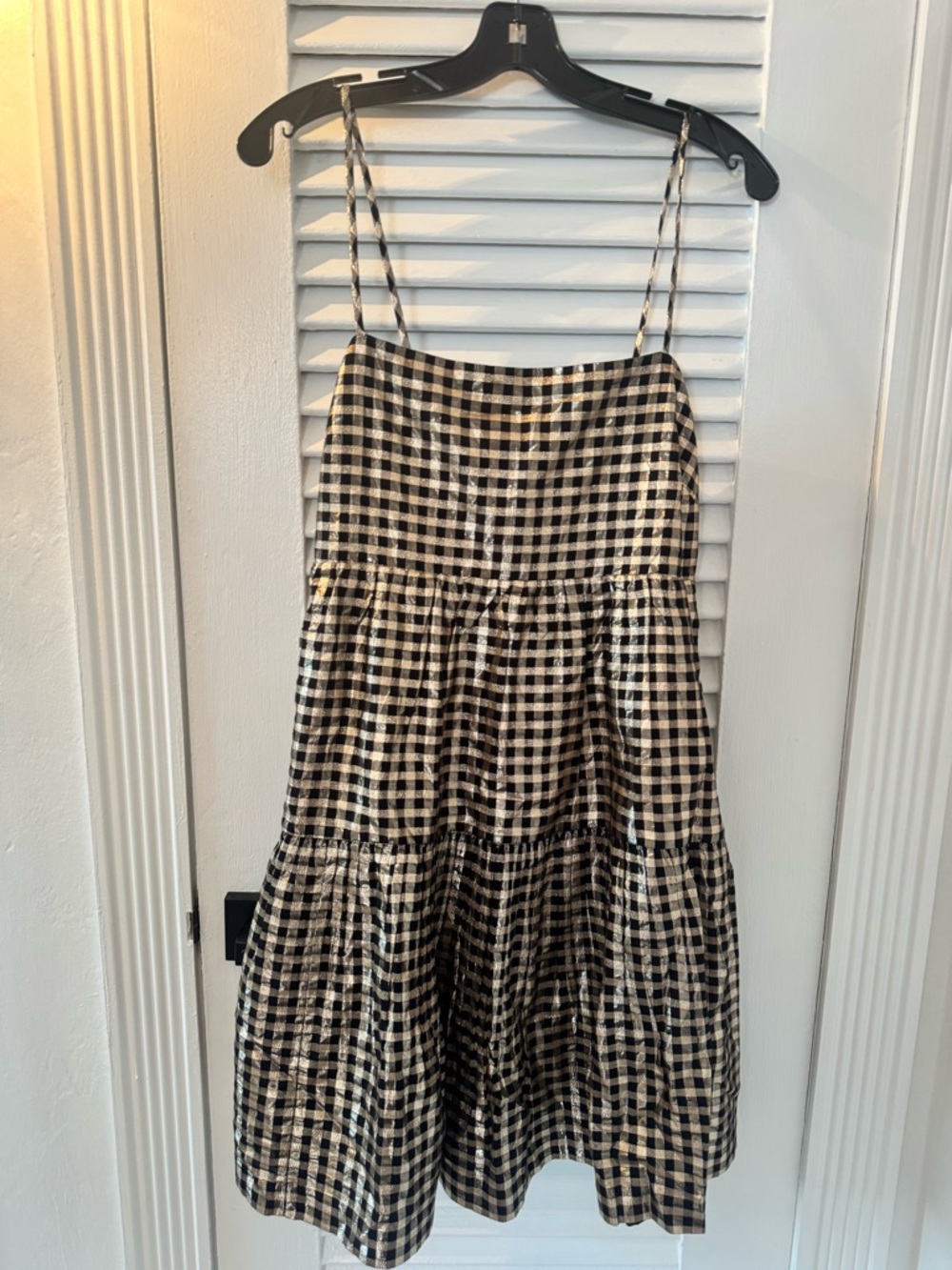 J. Crew Black and Cream Gingham Sundress with Square Neck